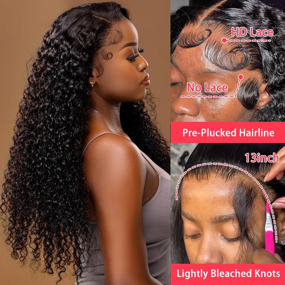 100% Human Hair 13x6 HD Deep Wave Lace Frontal - Nitoo Store