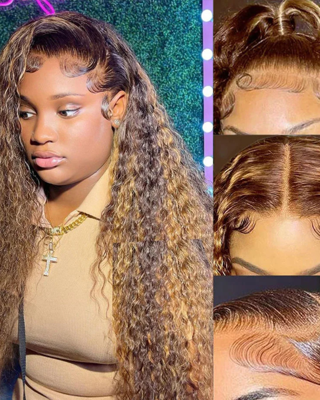 Wig Human Hair Ombre HD Lace Wig 13x6 Human Hair Deep Wave Frontal 13x4 Water Wave CurlyHighlight Wig Human Hair Ombre HD Lace Wig 13x6 Human Hair Deep Wave - NitoostoreNitoostore