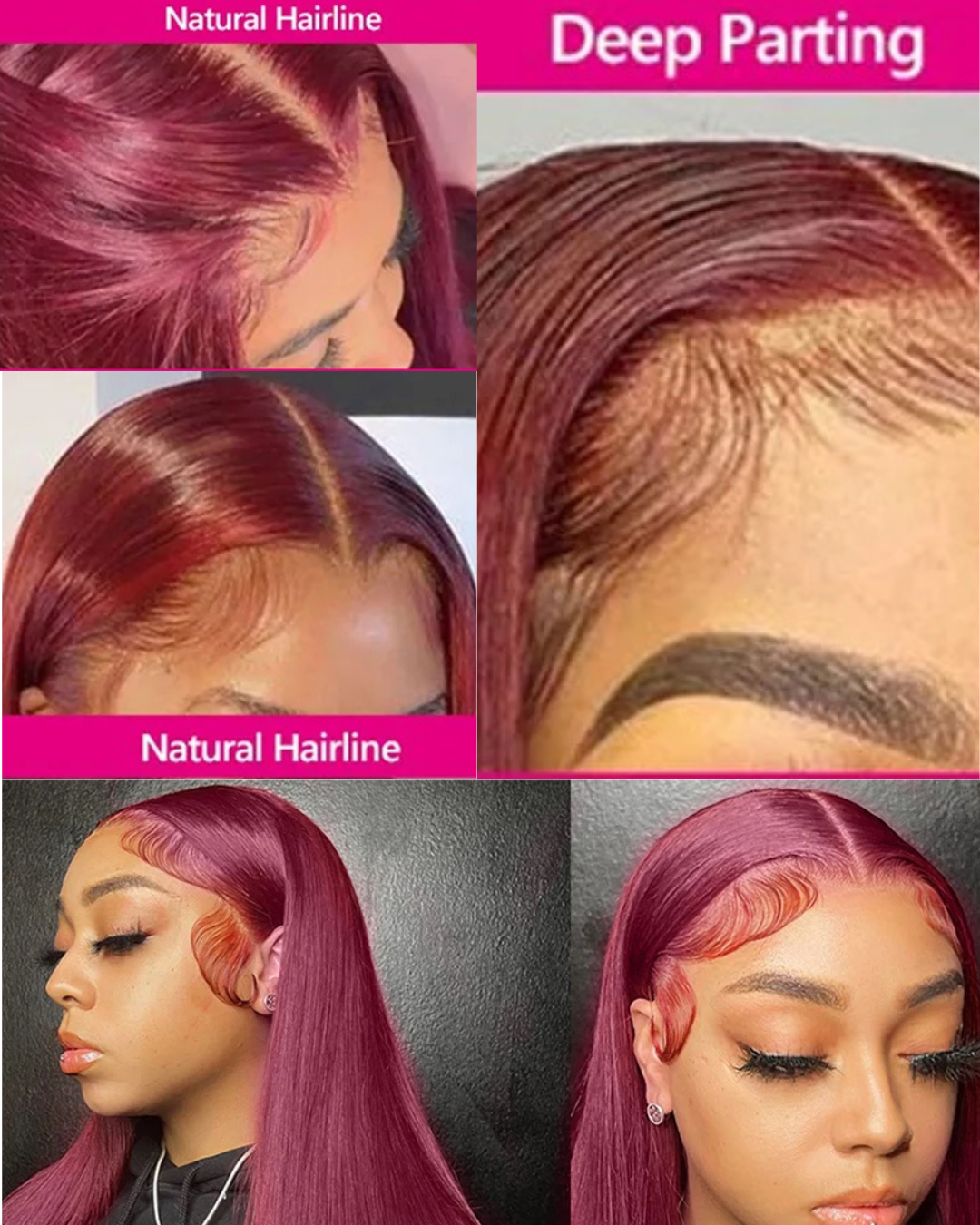 13x6 HD Lace Front Wig Human Hair Wigs 99J Red Burgundy Colored HD Transparent Pre Plucked Lace Frontal Human Hair Wigs Straight Nitoostore
