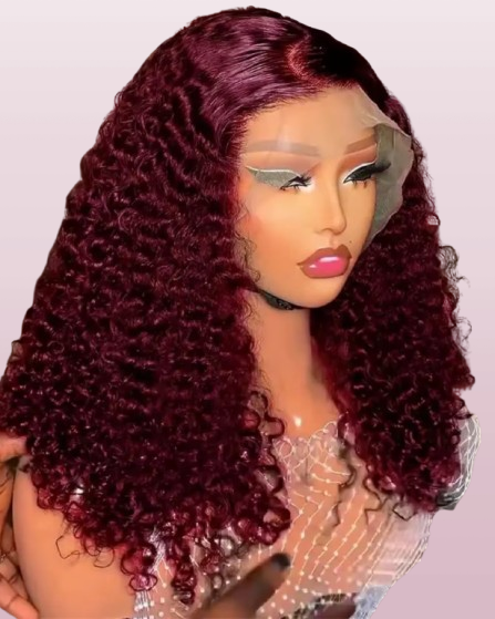 Water Wave Short Bob Cut 99J Red Burgundy Color 13X4 Lace Front Synthetic Wig For Black Women Prepluck Hairline Cosplay Daily Nitoo Store