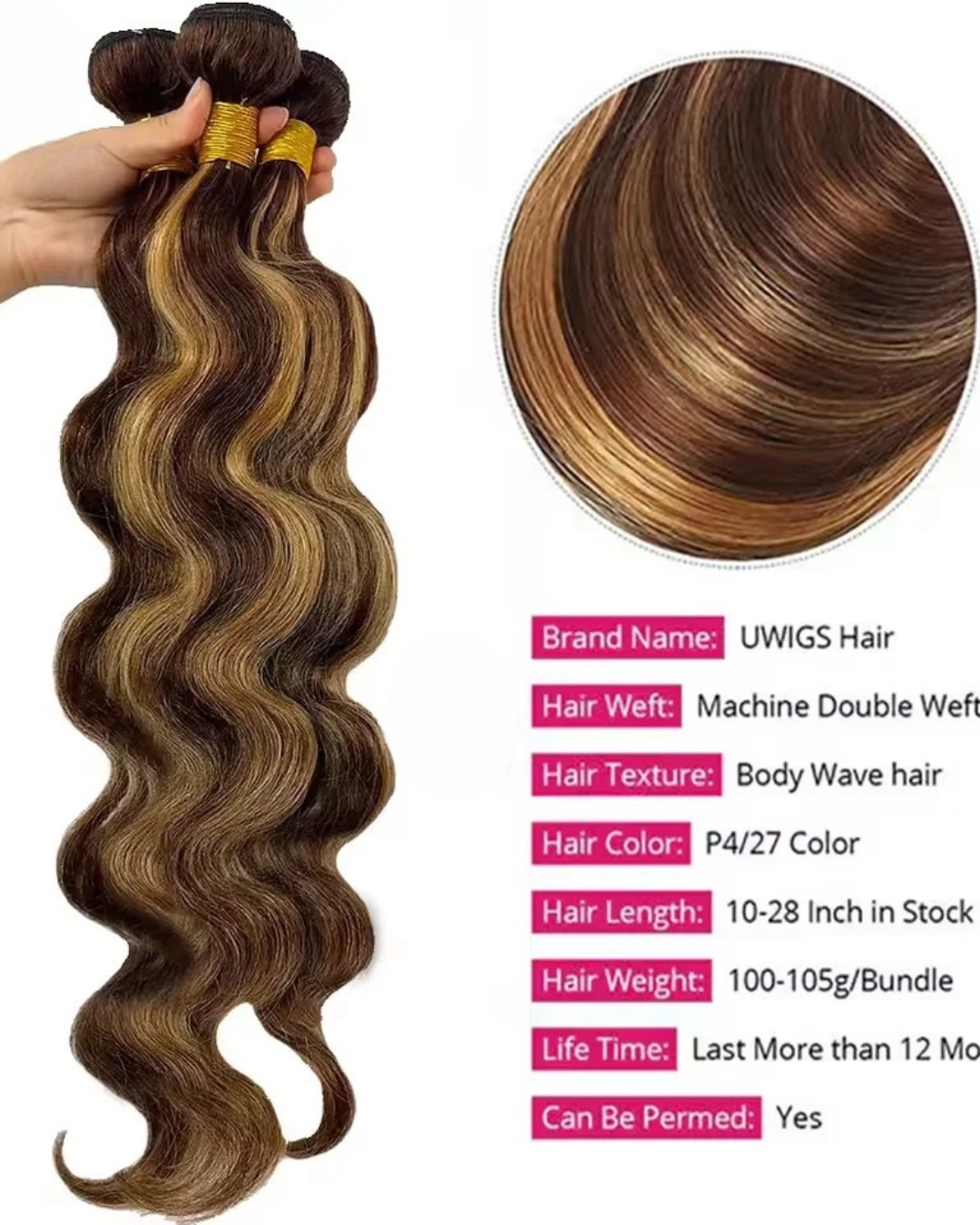 30–32 Inch Highlight Body Wave Hair Bundles Nitoo Store