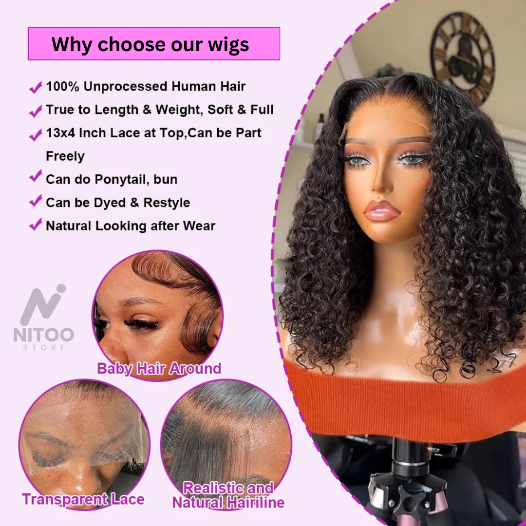 250% Density Short Bob Human Hair Wig. Nitoo Store