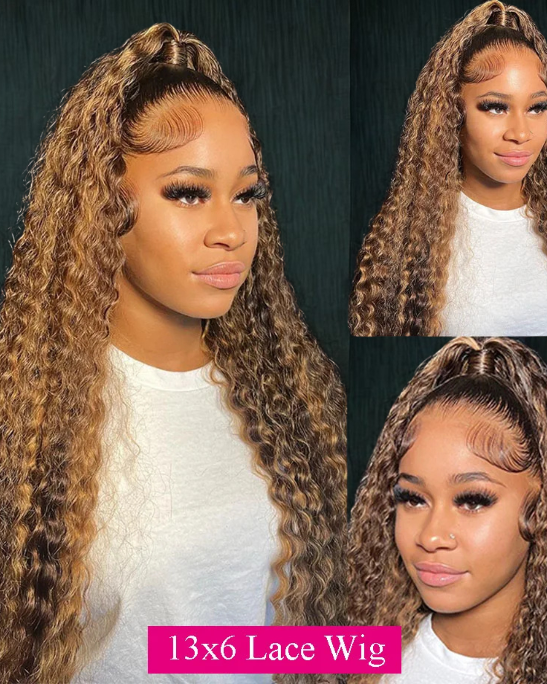 Wig Human Hair Ombre HD Lace Wig 13x6 Human Hair Deep Wave Frontal 13x4 Water Wave CurlyHighlight Wig Human Hair Ombre HD Lace Wig 13x6 Human Hair Deep Wave - NitoostoreNitoostore