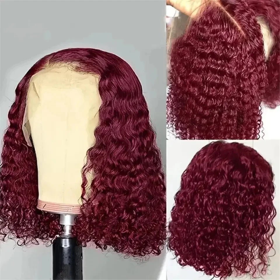 99J Burgundy Red Water Wave Short Bob Wig - Nitoo Store