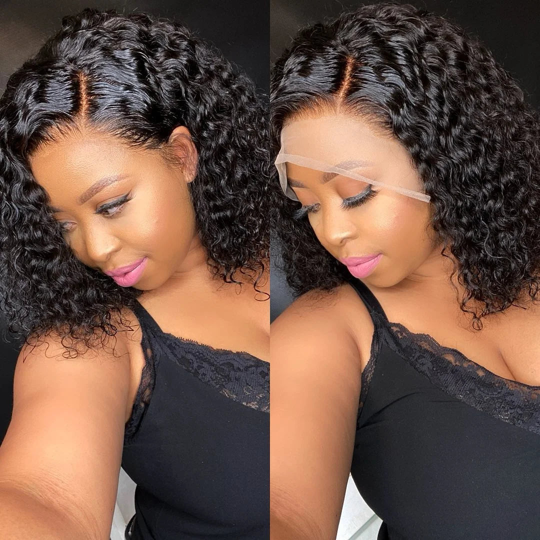 Brazilian 100% Human Deep Curly Bob Hair Wigs Natural Black Color Nitoostore