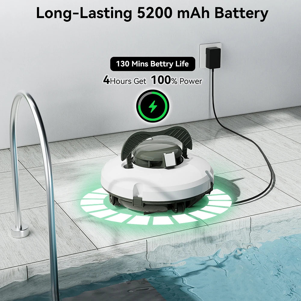 Robotic Pool Cleaner Vacuum IPX8 Waterproof 5200mAh Recharge 130 Mins Self-Parking Swimming Pool Cleaner Nitoostore