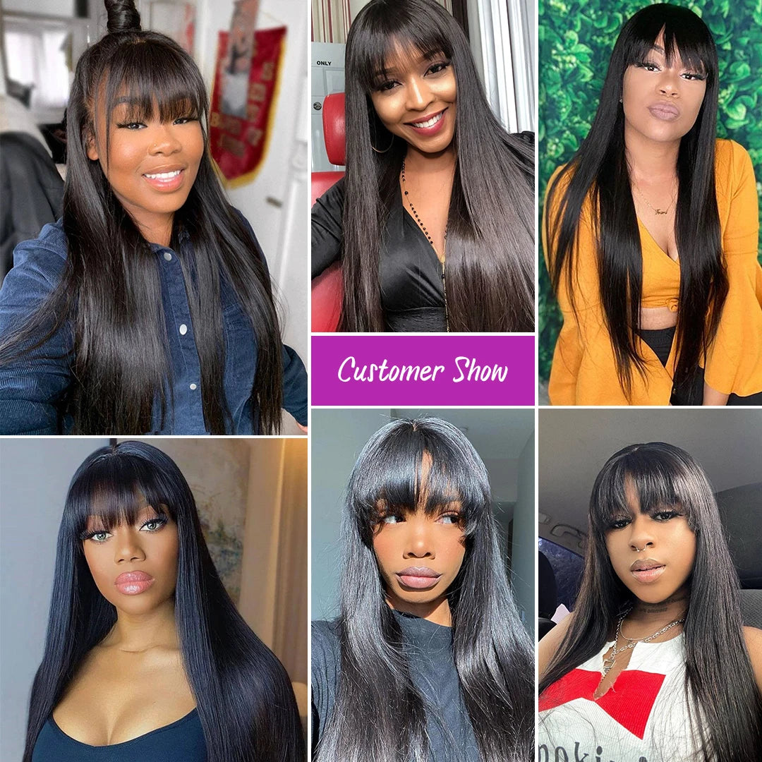 Human Hair Wigs With Bang Full Natural Color Nitoostore