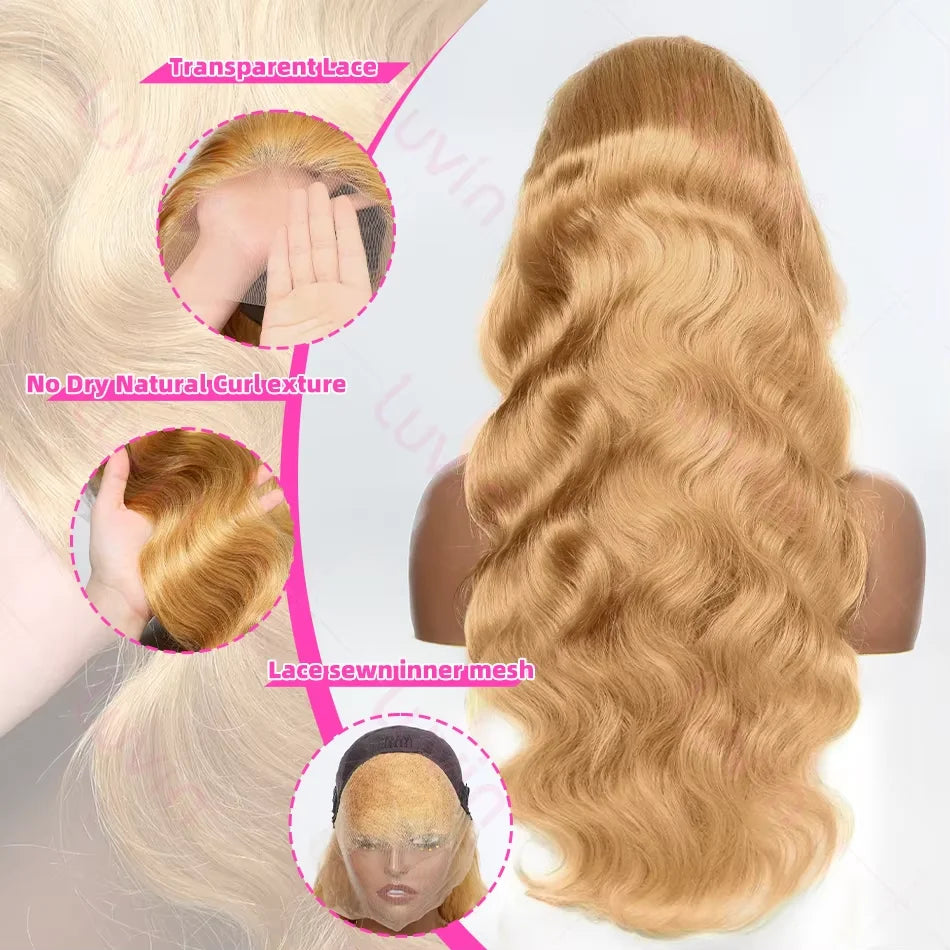 Body Wave #27 Honey Blonde 13x6 HD Transparent Lace Frontal Human Hair Wig Colored- NitoostoreNitoostore