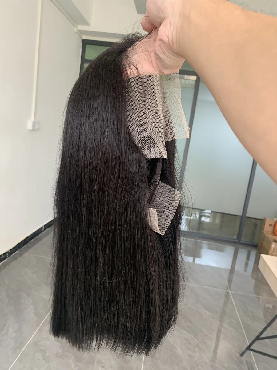 250 Density 100 Human Hair Lace Frontal Wigs Straight Natural Black Nitoostore