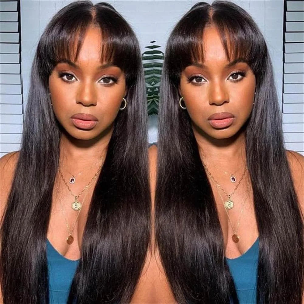 Human Hair Wigs With Bang Full Natural Color Nitoostore