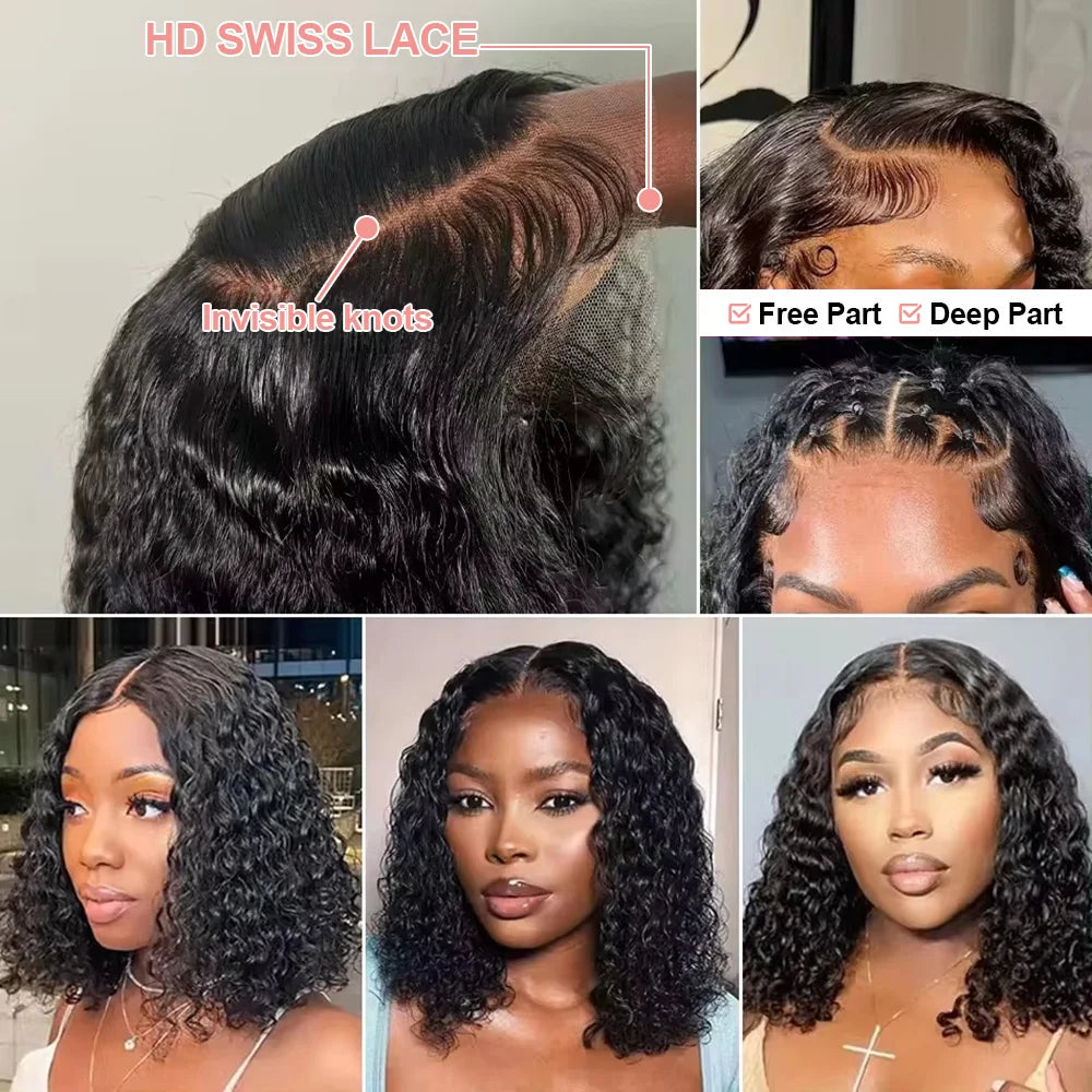 250% Density 13x6 13x4 HD Lace Frontal Wigs Deep Wave Lace Front Human Hair Wig Short Bob 7x5 Glueless Wigs Curly Human Hair Wig Nitoo Store