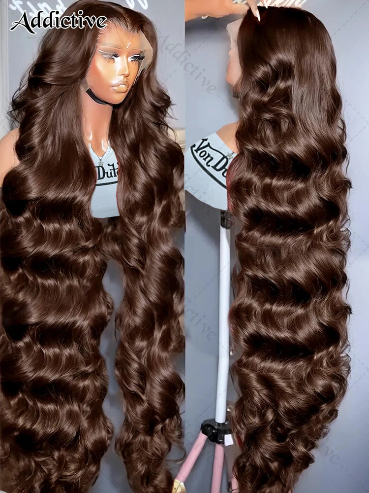 30 36 Inch 250 Density Chocolate Brown Body Wave 13x6 HD Lace Front Human Hair Wigs Colored 13x4 Nitoostore