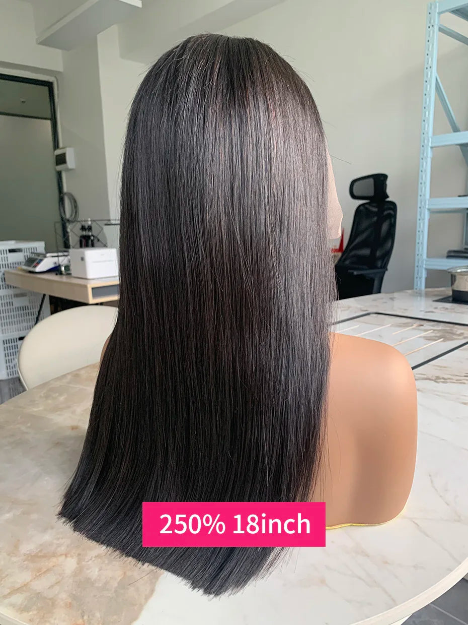 250 Density 100 Human Hair Lace Frontal Wigs Straight Natural Black Nitoostore