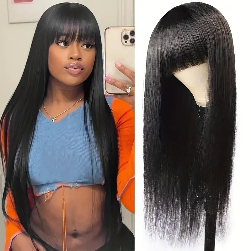 Human Hair Wigs With Bang Full Natural Color Nitoostore