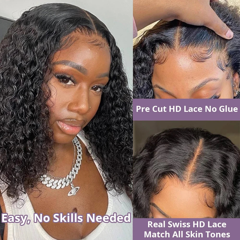 Wave 13x4 Bob Wigs Curly 7x5 Glueless Wig Human Hair Ready Nitoostore