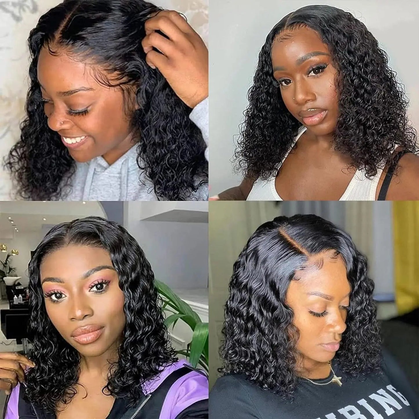 Brazilian 100% Human Deep Curly Bob Hair Wigs Natural Black Color Nitoostore