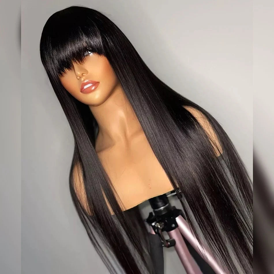 Human Hair Wigs With Bang Full Natural Color Nitoostore
