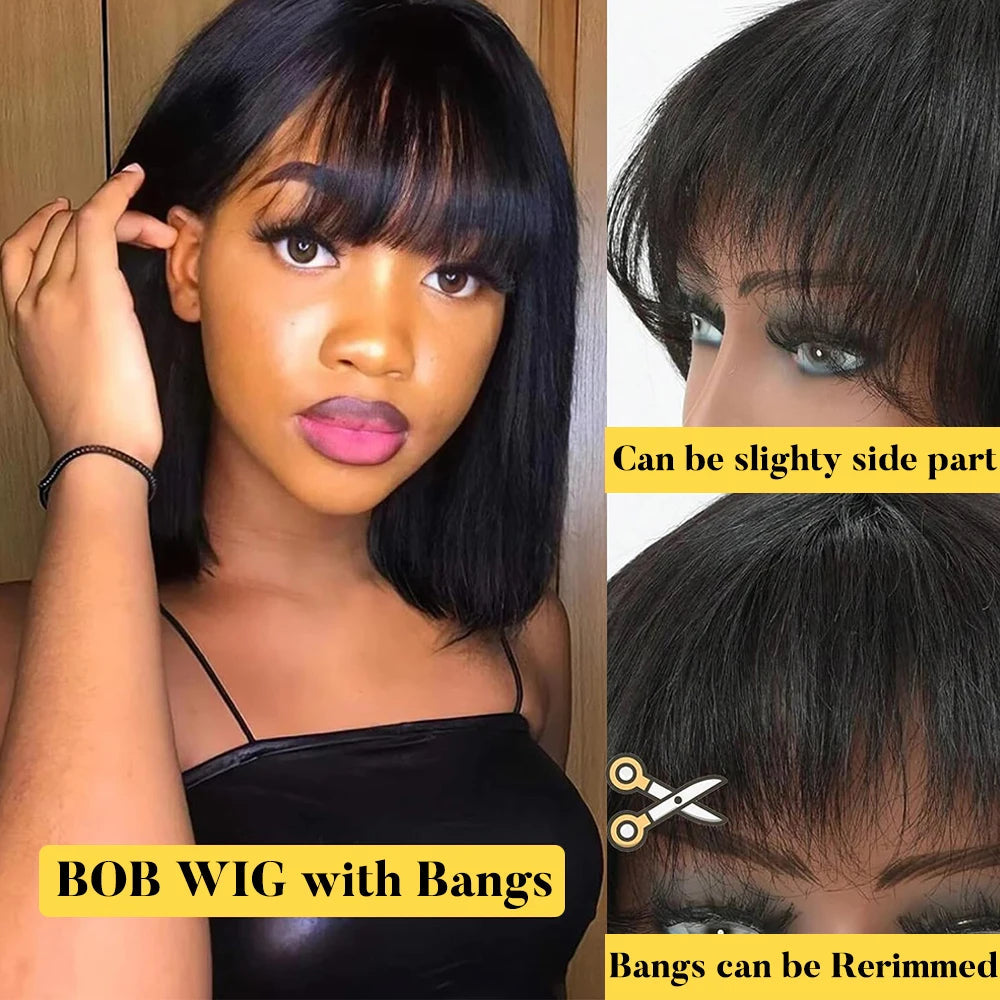 Short Bob Wig Human Hair 180% Density Straight For Women Nitoostore