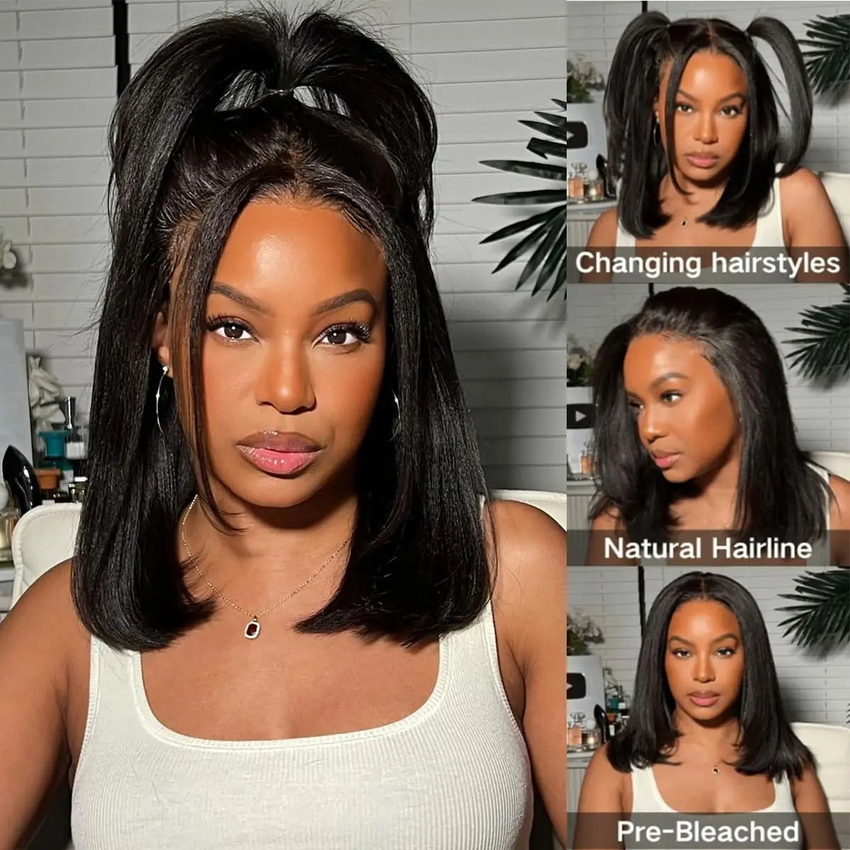 Human Hair 13X4 Lace Front Wig 180% Density Short Straight Frontal Nitoostore
