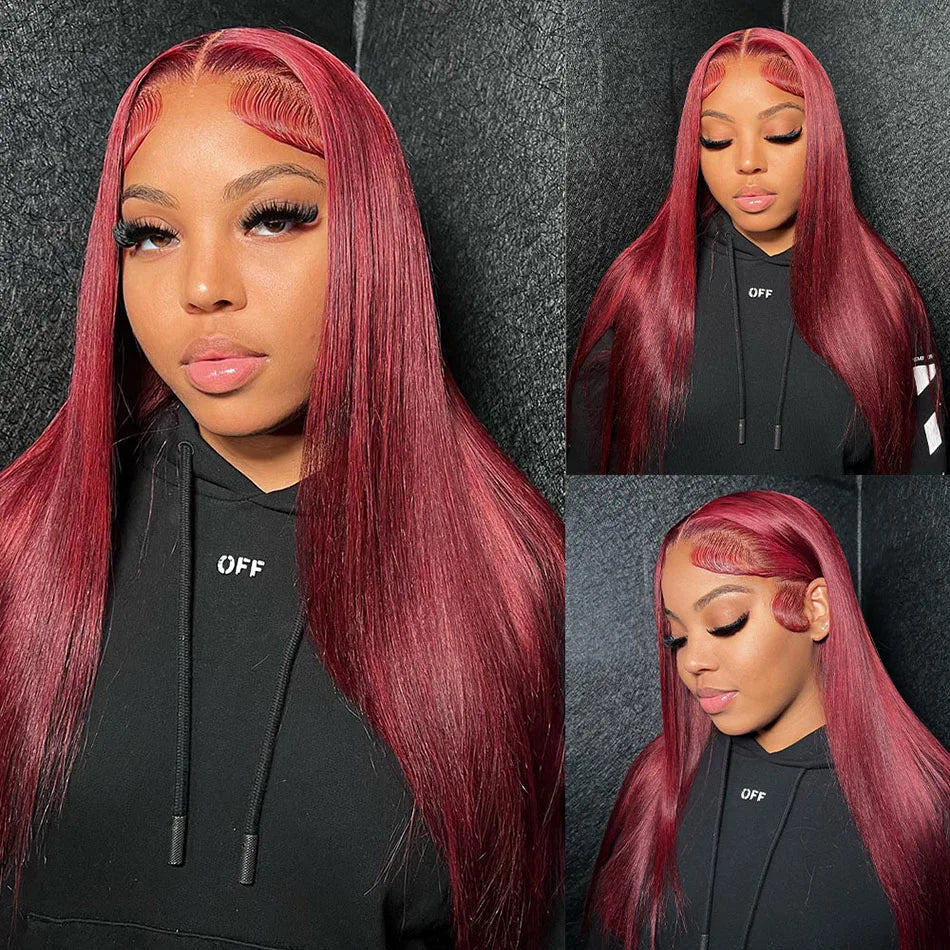 13x6 HD Lace Front Wig Human Hair Wigs 99J Red Burgundy Colored HD Transparent Pre Plucked Lace Frontal Human Hair Wigs StraightNitoostore lace frontal Human Hair Wigs 99J Red Burgundy Colored HD - NitoostoreNitoostore