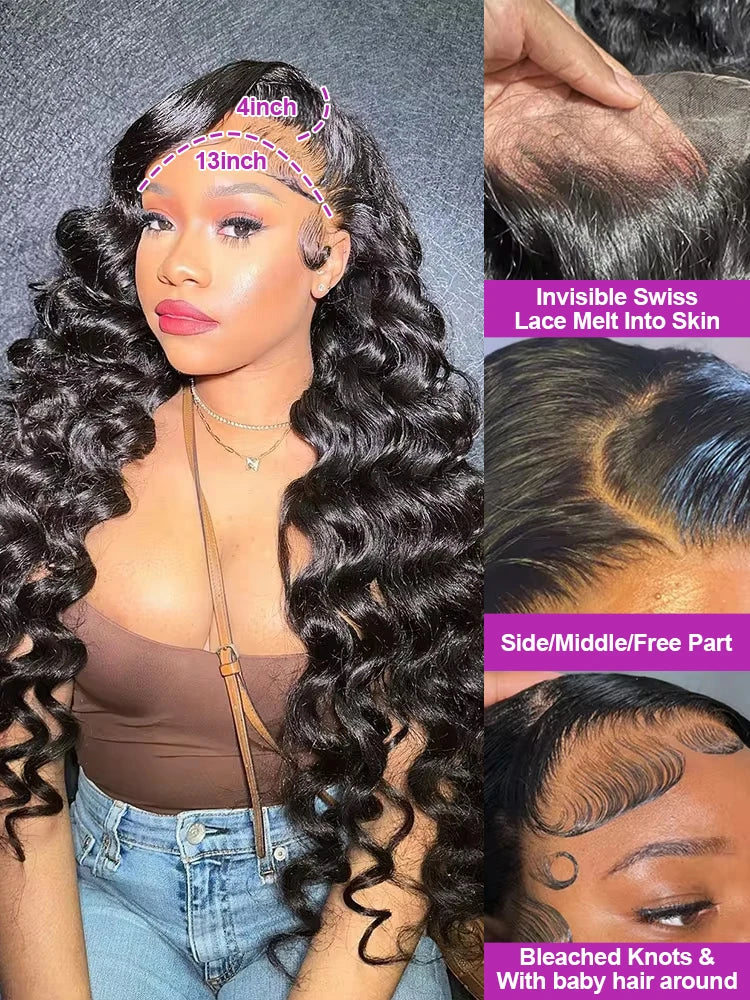 40 Inch Loose Deep Wave 13x4 13x6 HD Transparent Human Hair Wig 250 Density Brazilian Water Curly Nature Wave Lace Frontal Wigs Nitoo Store