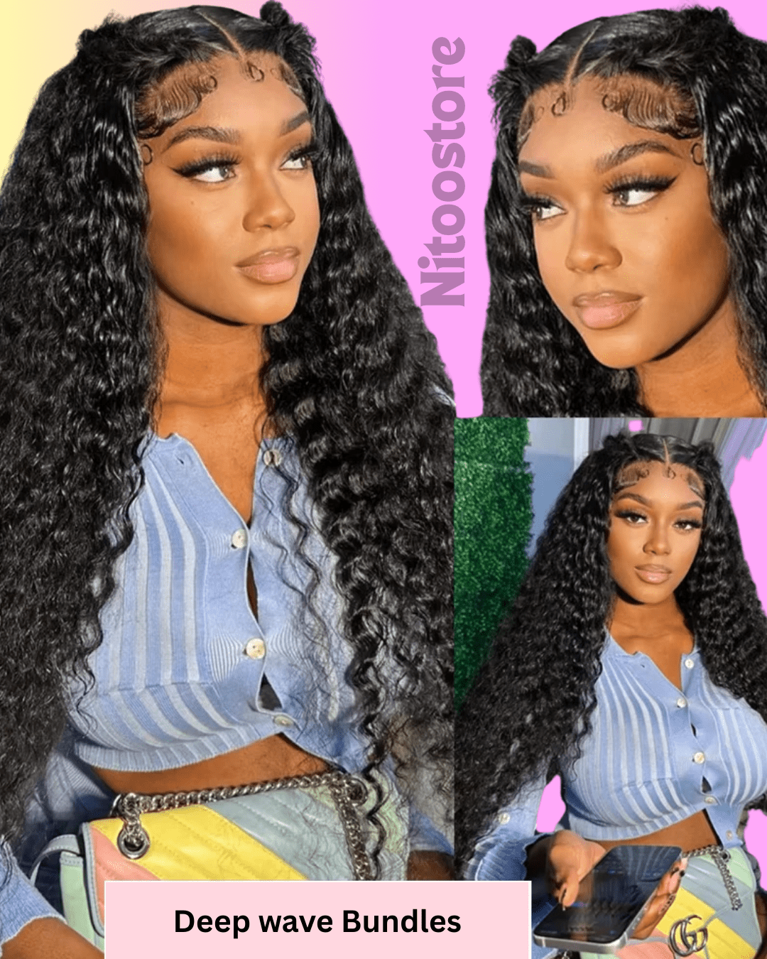 Curly Bundles With Closure – Wet & Wavy Virgin Loose Deep Wave, 100% Human - Nitoo Store
