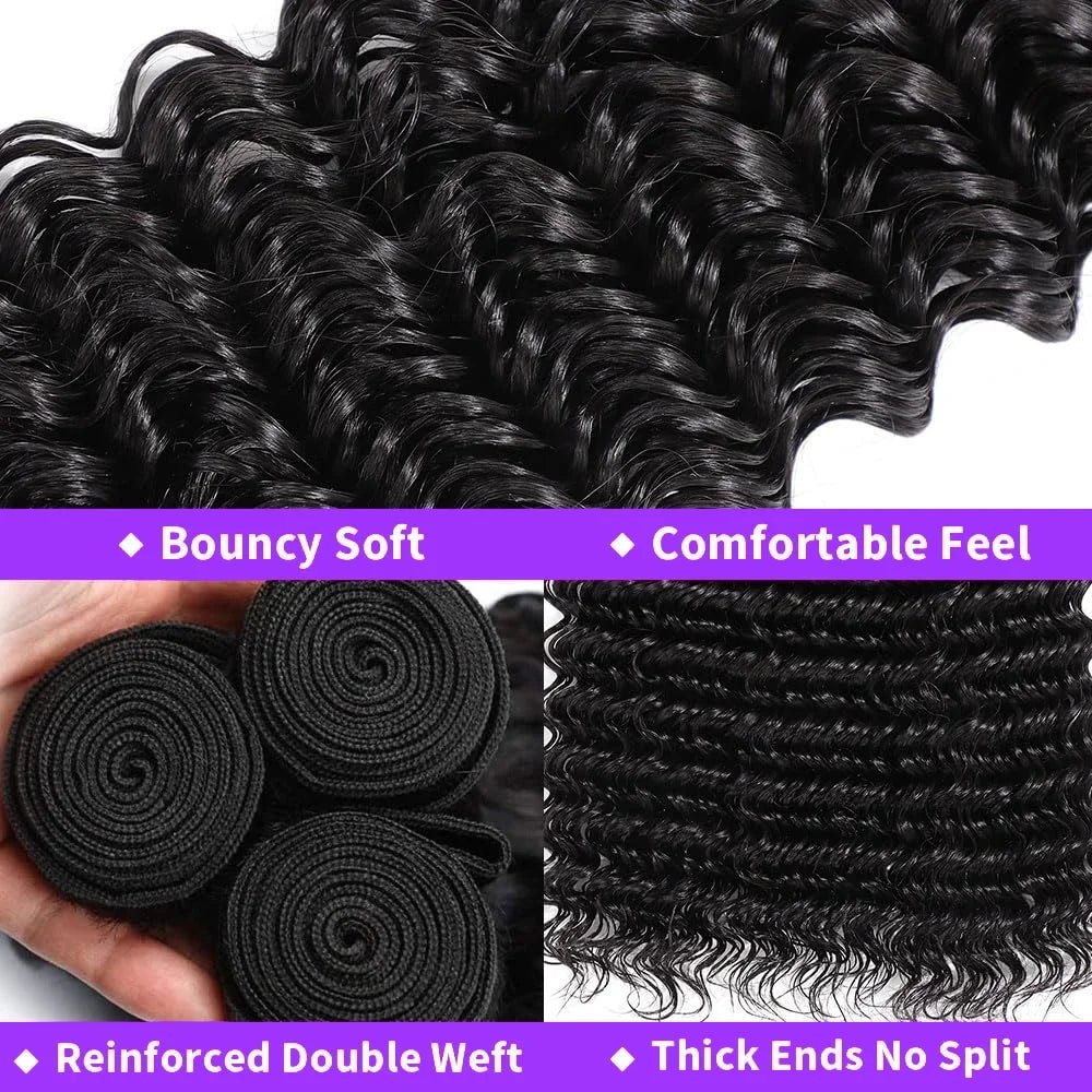 Curly Bundles With Closure – Wet & Wavy Virgin Loose Deep Wave, 100% Human - Nitoo Store