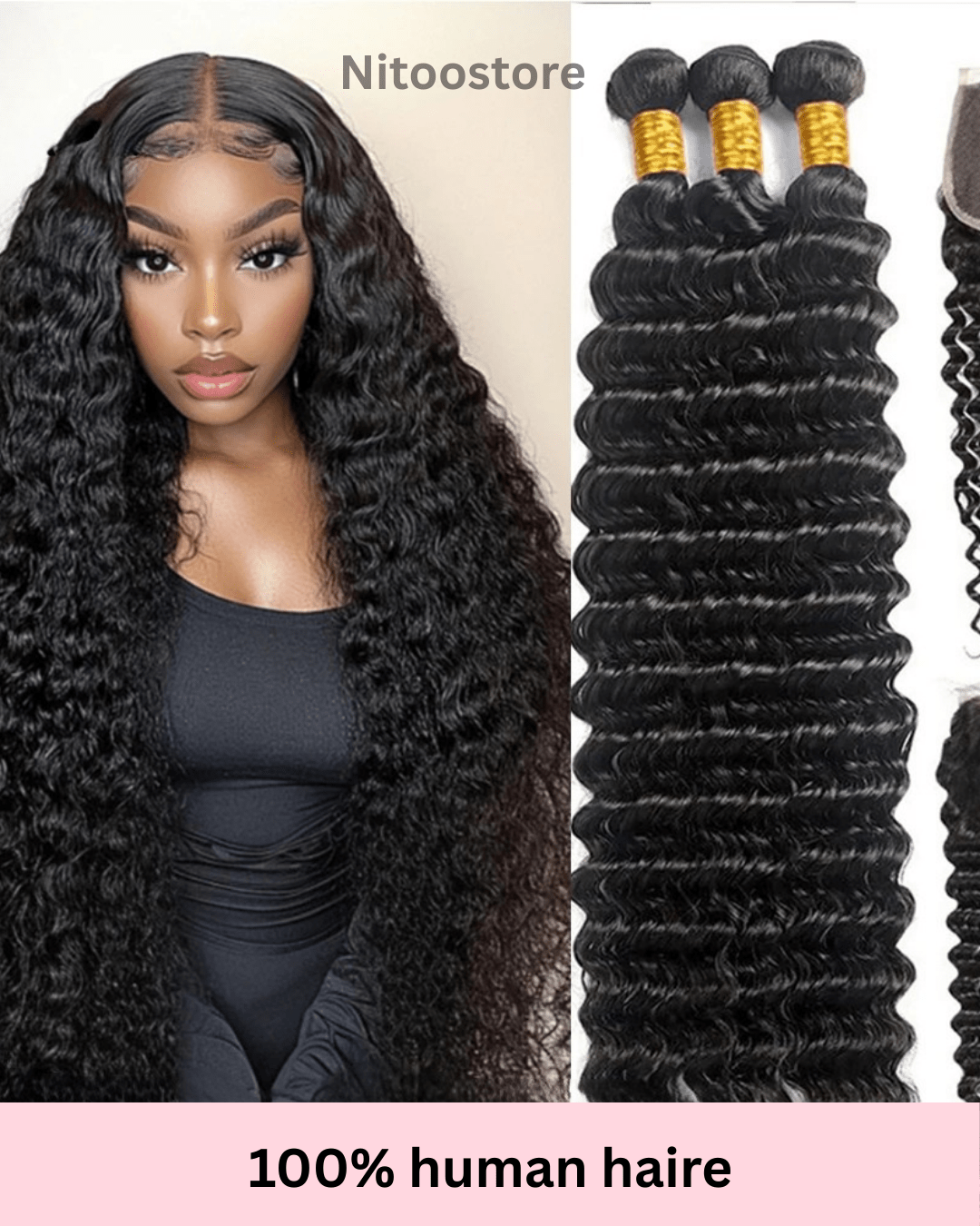 Curly Bundles With Closure – Wet & Wavy Virgin Loose Deep Wave, 100% Human - Nitoo Store