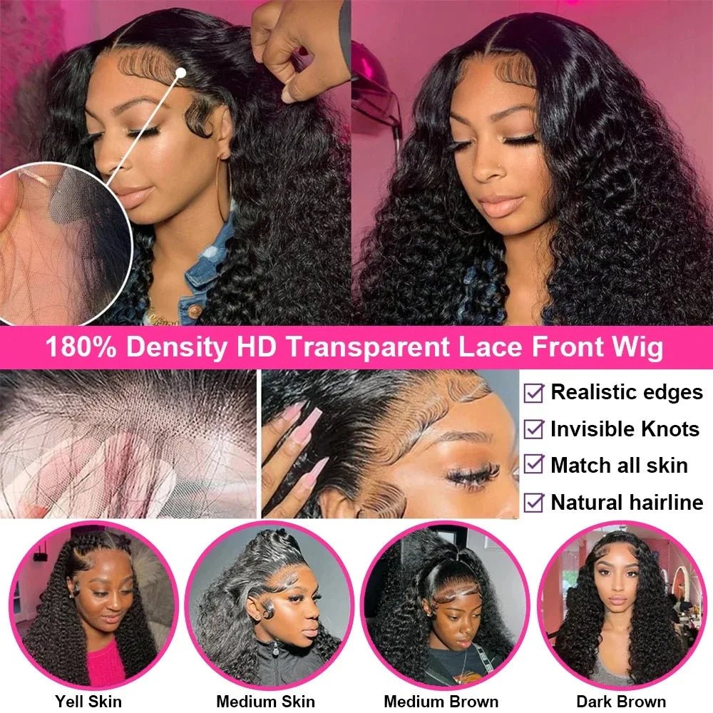 Lace Deep Wave Wig 100% Brazilian Human Hair for Natural Curly Glam - Nitoo Store