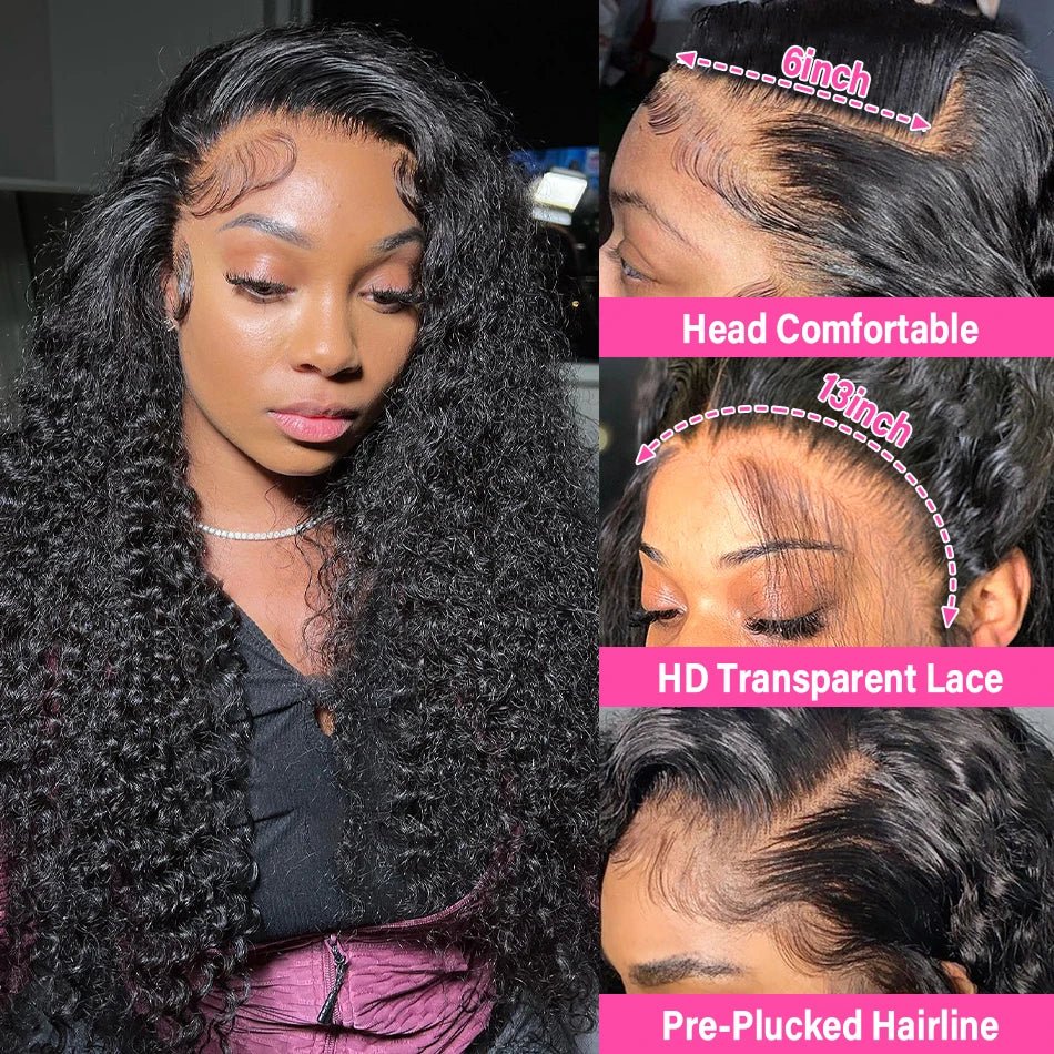 Lace Deep Wave Wig 100% Brazilian Human Hair for Natural Curly Glam - Nitoo Store