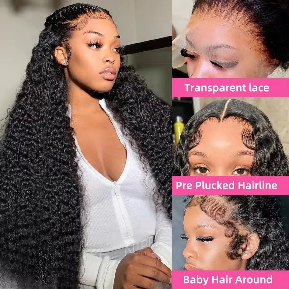 Lace Deep Wave Wig 100% Brazilian Human Hair for Natural Curly Glam - Nitoo Store