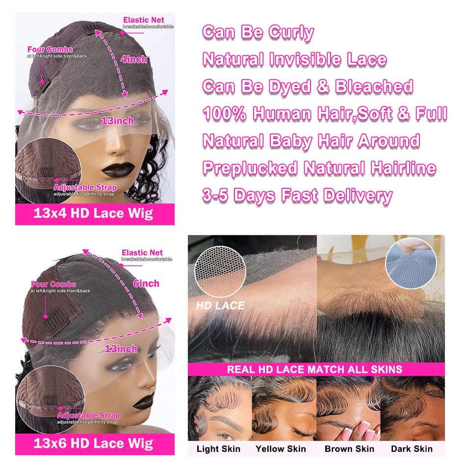 Lace Deep Wave Wig 100% Brazilian Human Hair for Natural Curly Glam - Nitoo Store