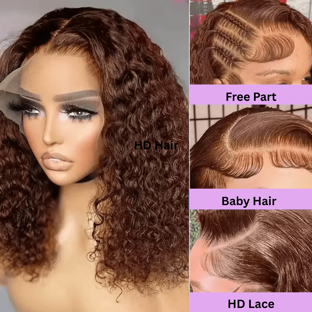 Medium Brown 4 Deep Wave Bob Wig - Nitoo Store