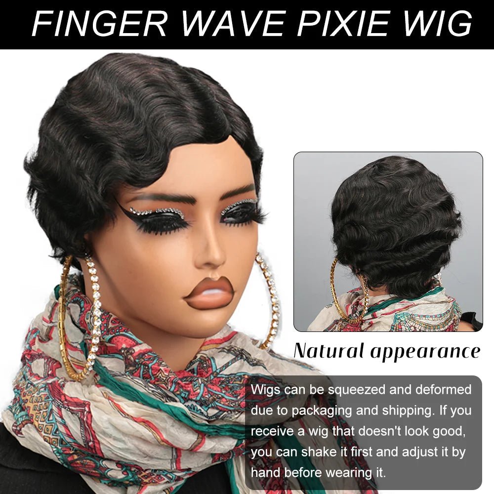 Women's Ocean Wave Wig, Pixie Cut, Natural Hair, Brown, Natural Color - Nitoo Store