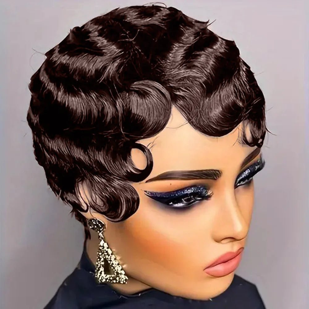 Women's Ocean Wave Wig, Pixie Cut, Natural Hair, Brown, Natural Color - Nitoo Store