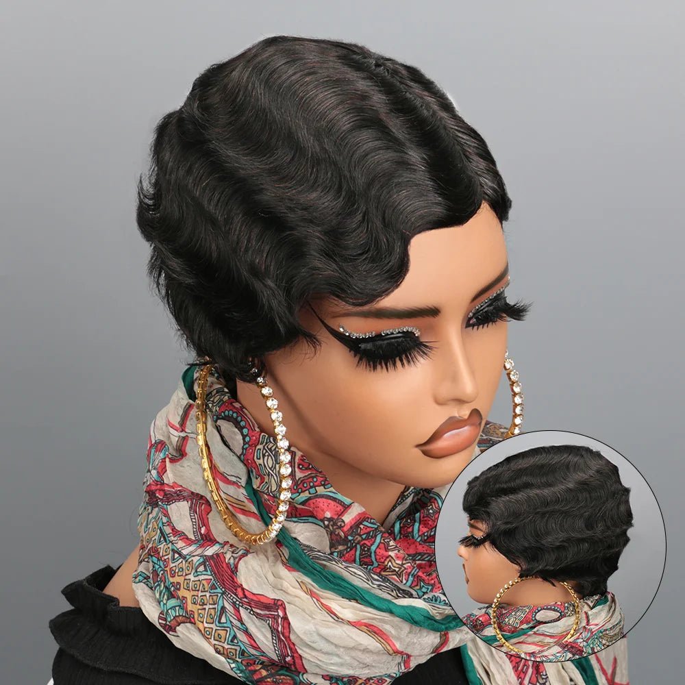 Women's Ocean Wave Wig, Pixie Cut, Natural Hair, Brown, Natural Color - Nitoo Store
