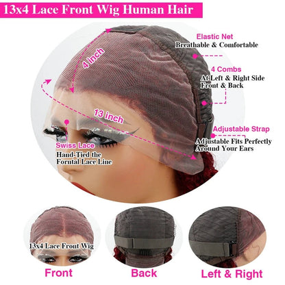 200% Density 13x4 Burgundy 99J Straight Short Bob Wig - Nitoo Store