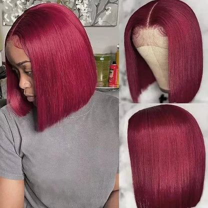 200% Density 13x4 Burgundy 99J Straight Short Bob Wig - Nitoo Store