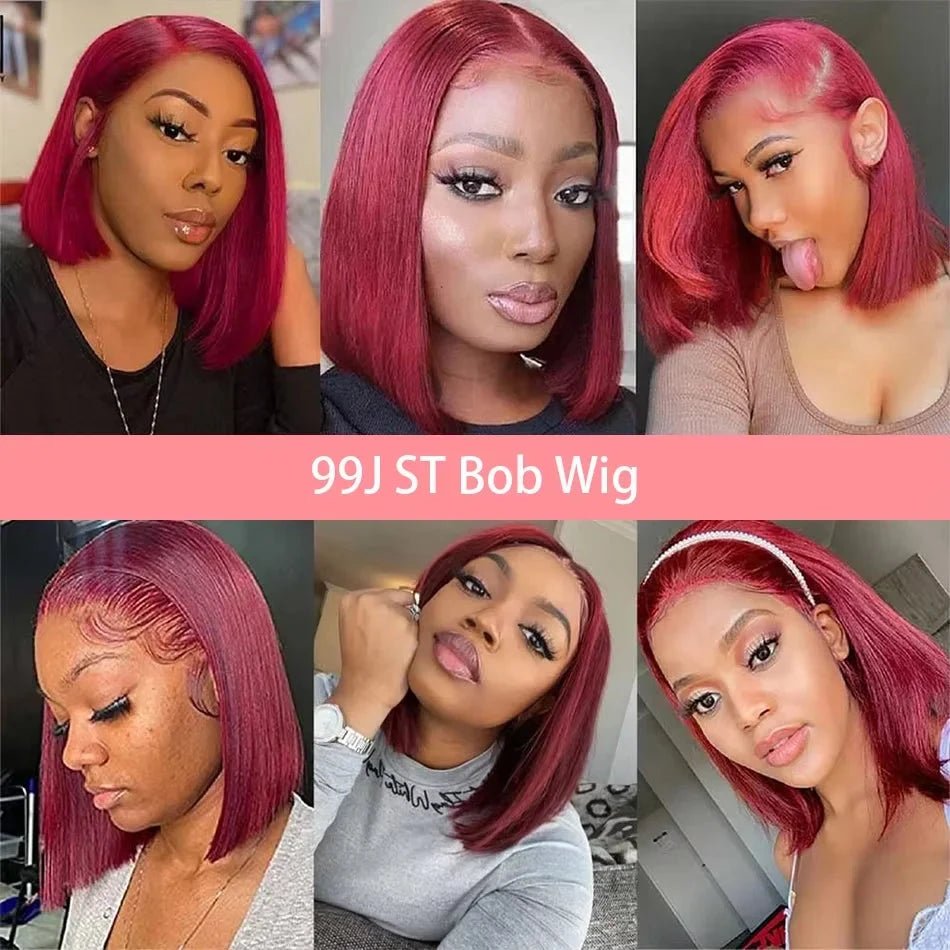 200% Density 13x4 Burgundy 99J Straight Short Bob Wig - Nitoo Store
