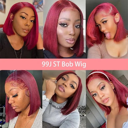 200% Density 13x4 Burgundy 99J Straight Short Bob Wig - Nitoo Store