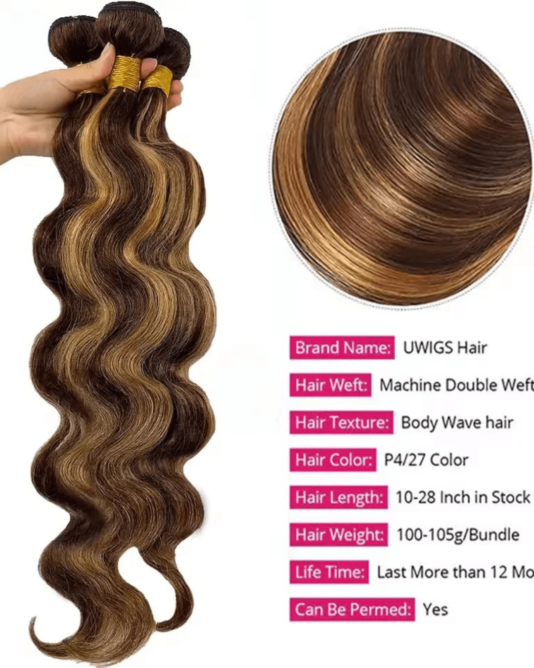 30–32 Inch Highlight Body Wave Hair Bundles - Nitoo Store