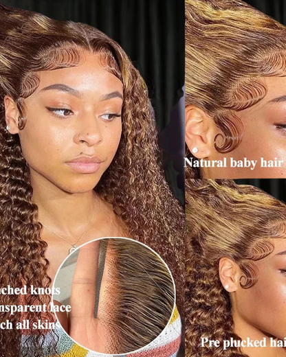 Wig Human Hair Ombre HD Lace Wig 13x6 Human Hair Deep Wave Frontal 13x4 Water Wave CurlyHighlight Wig Human Hair Ombre HD Lace Wig 13x6 Human Hair Deep Wave - NitoostoreNitoostore