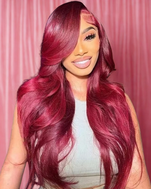 13x6 HD Lace Front Wig Human Hair Wigs 99J Red Burgundy Colored HD Transparent Pre Plucked Lace Frontal Human Hair Wigs Straight Nitoostore
