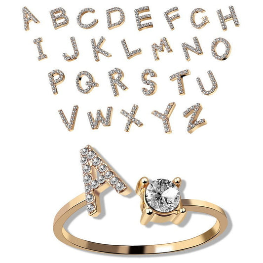 New Design Adjustable 26 Initial Letter Ring Fashion Jewelry For Women Simple Elegant Jewelry My Store