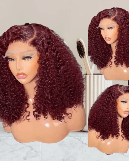99J Burgundy Red Water Wave Short Bob Wig - Nitoo Store