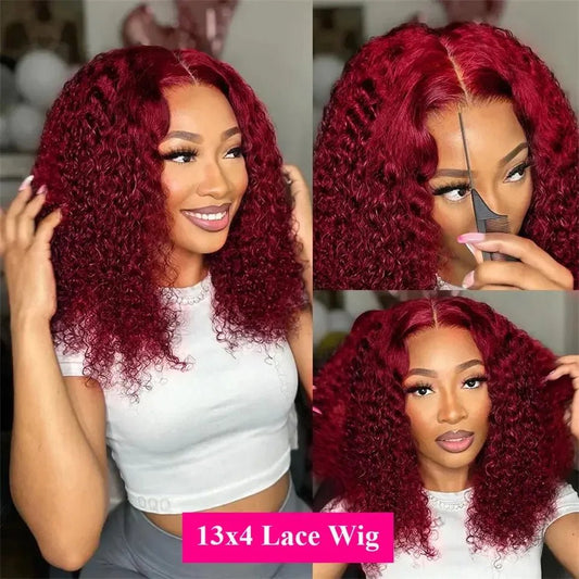 99J Burgundy Red Water Wave Short Bob Wig - Nitoo Store