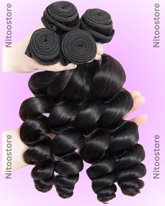 100% Virgin Human Hair Bundles, Natural Black 3pcs Nitoostore