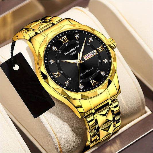 Men's English Calendar Diamond Case Rope Luminous Waterproof Watch My Store