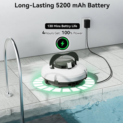 Robotic Pool Cleaner Vacuum IPX8 Waterproof 5200mAh Recharge 130 Mins Self-Parking Swimming Pool Cleaner Nitoostore