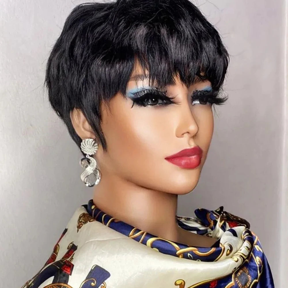 Brown Short Pixie Cut Wig Human Hair For Black Women Nitoostore